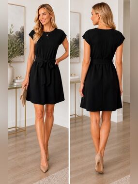 Amanda Uprichard Black Tie-Waist Mini Dress